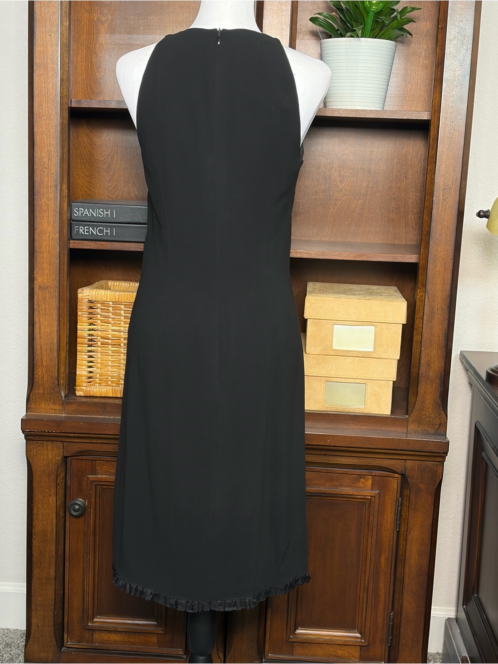 VTG Lauren Ralph Lauren Black Dress Size 6 Sleeveless Ruffle Trim Sheath LBD - Picture 5 of 10